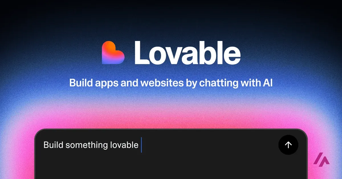 Image officielle de Lovable avec son logo en forme de cœur et le slogan Build apps and websites by chatting with AI