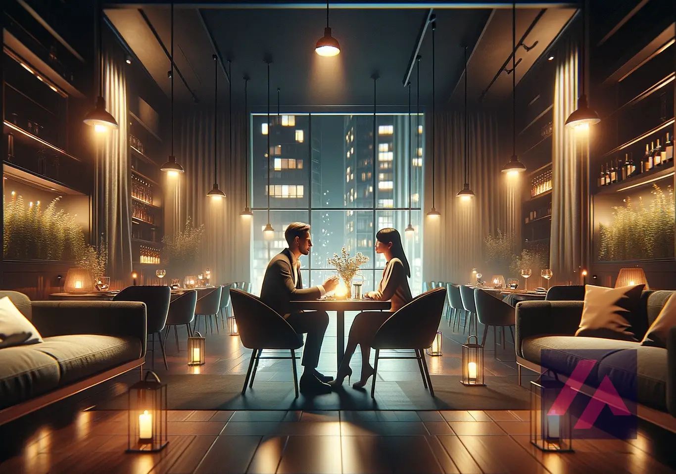 Un couple dßne aprÚs un rendez-vous grùce à une application de rencontre alimentée par l'IA.