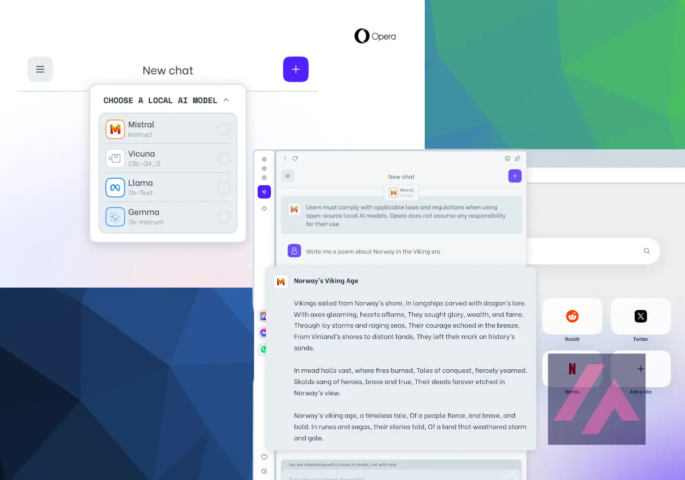 La nouvelle interface d'Opera permet de sélectionner différents LLM à exécuter en local.