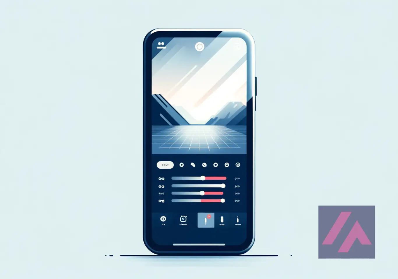 Illustration d'un smartphone avec un éditeur de photos à l'écran.