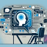 Une personne stylisée interagissant avec une interface d'IA abstraite. compétences professionnelles en IA