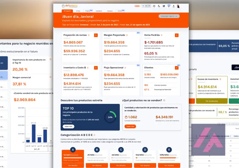 Captures d'écran de l'ERP de Defontana AI