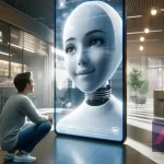 Un jeune homme conversant avec une IA sur un écran, l'IA empathisant avec ses émotions.